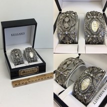 NIB Kessaris Cuff Bracelet Watch and Bracelet Silver w Iridescent Gems D... - $18.69