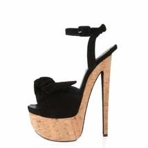 Sexy Black Knot Bowtie Wooden Platform High Heels Women Sandals Cut-out Peep Toe - £136.91 GBP