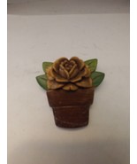 Wooden Flower Pot with Celloid Plastic Rose Brooch - $2.17 CAD