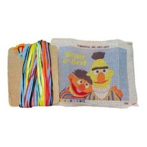 Vintage Needle Point Ernie &amp; Bert Unfinished with Yarn Sesame Street 1977 9x12&quot; - £25.49 GBP