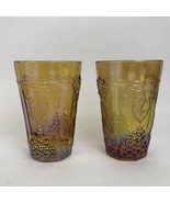 2 x Vintage Indiana Marigold Carnival Glass Harvest Grape Iridescent 4&quot; ... - £14.14 GBP