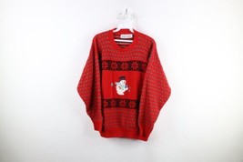 Vintage 90s Streetwear Womens XL Wool Knit Christmas Snowman Sweater Red USA - £38.84 GBP