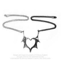 Alchemy P851 Darkling Heart Necklace Gothic Double Pendant England Dragon Wing - £27.56 GBP