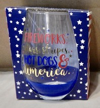 Stemless Wine Glass Oversized 30oz TMD Fireworks 4th Of July America NIB 244O - £6.30 GBP