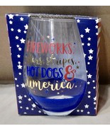 Stemless Wine Glass Oversized 30oz TMD Fireworks 4th Of July America NIB... - £6.17 GBP