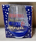 Stemless Wine Glass Oversized 30oz TMD Fireworks 4th Of July America NIB... - $7.89