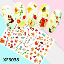 Nail Art 3D Decal Stickers bunny bird fawn mushroom squirrel flower acorn XF3038 - £2.62 GBP