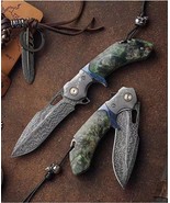 Handmade Damascus Steel Feather pattern Folding Pocket Knife Wood Handle... - $4,484.95 MXN