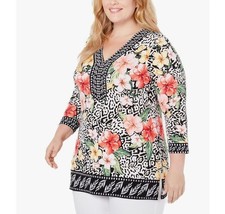 JM Collection Womens Plus 3X Jungle Flora Embellished Printed Tunic Top NWT D12 - £25.31 GBP