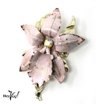 Vintage Iridescent Pink Enameled Flower Pin w Touches of Gold - 2 5/8&quot; - Hey Viv - £11.19 GBP