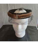 Vintage 50&#39;s 60&#39;s Dressy Formal Black Velvet Open Pill Box Hat with Blk ... - £15.34 GBP