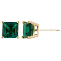 1.50 - 2.60 Carat 14K Solid Yellow Gold Princess Emerald Stud Earrings - £34.96 GBP