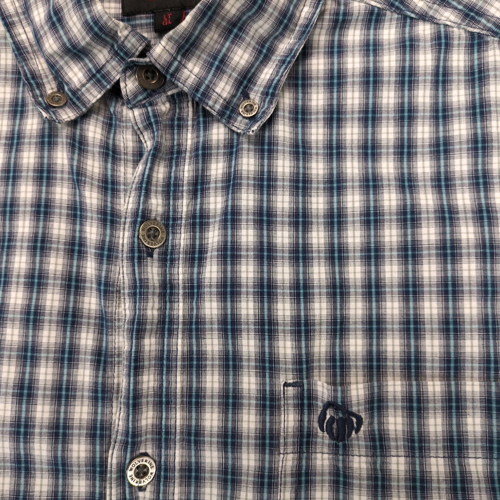 Wolverine Blue Plaid Cotton Button Down Shirt Men's L Tall Short Slv Gorpcore Item image 8