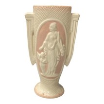 Vintage Japan Vase Geisha Woman w/ Cherub Ceramic White Pink 7” Pottery Weave - £44.81 GBP