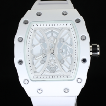 Men&#39;s 42mm Bezel Big Face Hip Hop White Plated Silicone Band Quartz Watch - $22.43+