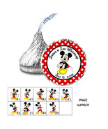  108 Mickey Mouse red - black polka Candy Kisses Label Favor Wrapper - £5.73 GBP