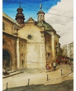 Old Town Painting Watercolour Architecture European Urban Cityscape Art ... - £187.64 GBP