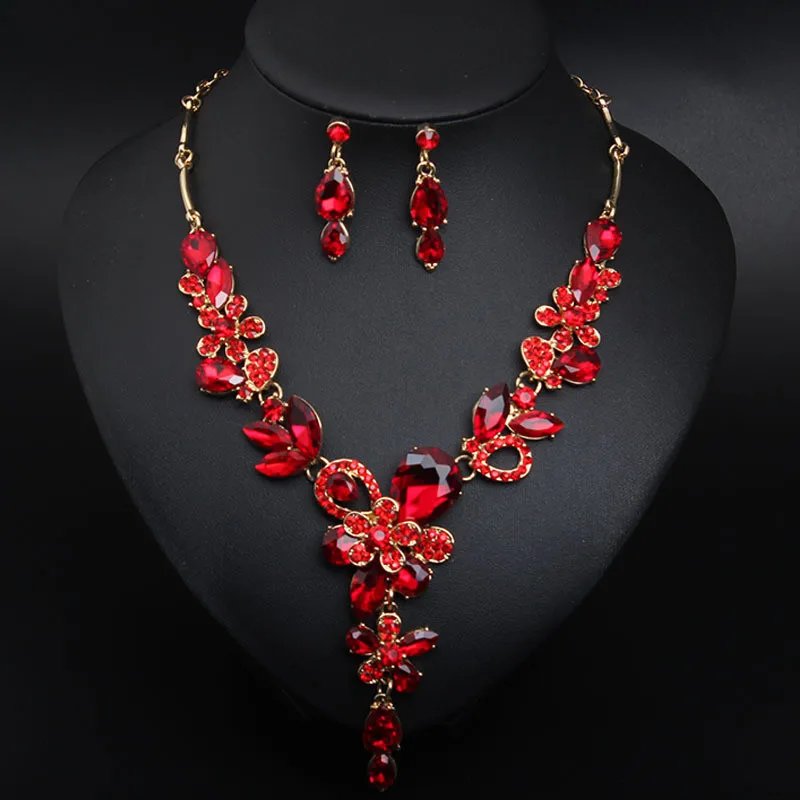 Luxury Big Blue Water Drop Flower Crystal Bridal Jewelry Sets Women Statement Go - $26.30