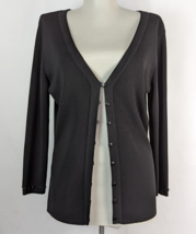 Linda Matthews Black Cardigan V-neck button front rayon knit Sweater size L - £10.86 GBP