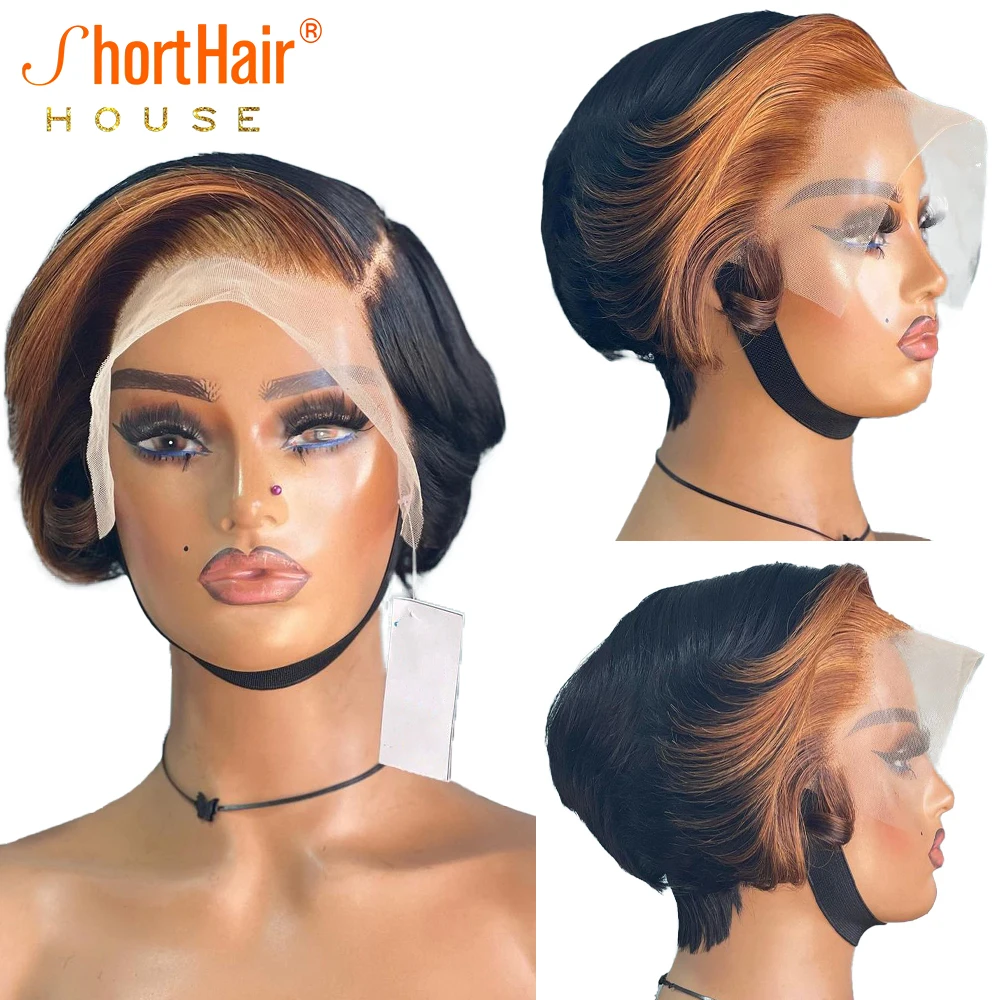 Highlight Pixie Cut Wig Short Bob Wig Straight Remy Human Hair Wigs For Wom - £58.96 GBP+