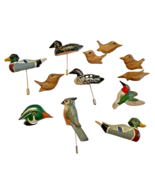 Pins 12 Carved Wood Hand Painted Birds Ducks Charles Smith Signed Brooch... - £65.71 GBP