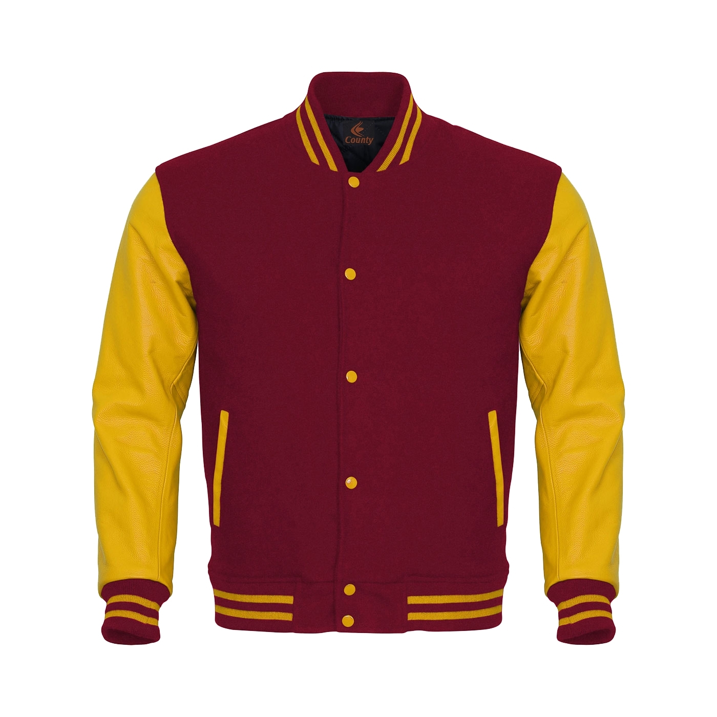 Varsity Jacket Letterman Jacket Maroon Body Yellow Leather Sleeves