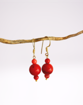 Red Coral Drop Earrings &amp; In Sterling Silver 925 From Mediterranean Italy In Gif - £31.16 GBP