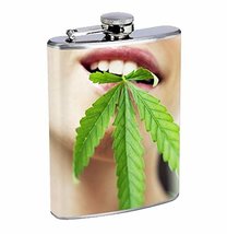 Biting Pot Leaf Hip Flask Stainless Steel 8 Oz Silver Drinking Whiskey Spirits R - £7.86 GBP