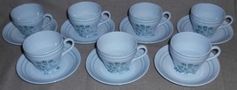 Set (7) Booths Blue Mist CANTERBURY - GREEN PATTERN Cups/Saucers ENGLAND - $39.59