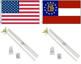 AES 3x5 3&#39;x5&#39; USA American w/State of Georgia Flag w/Two 6&#39; White Flagpole Pole  - £43.06 GBP