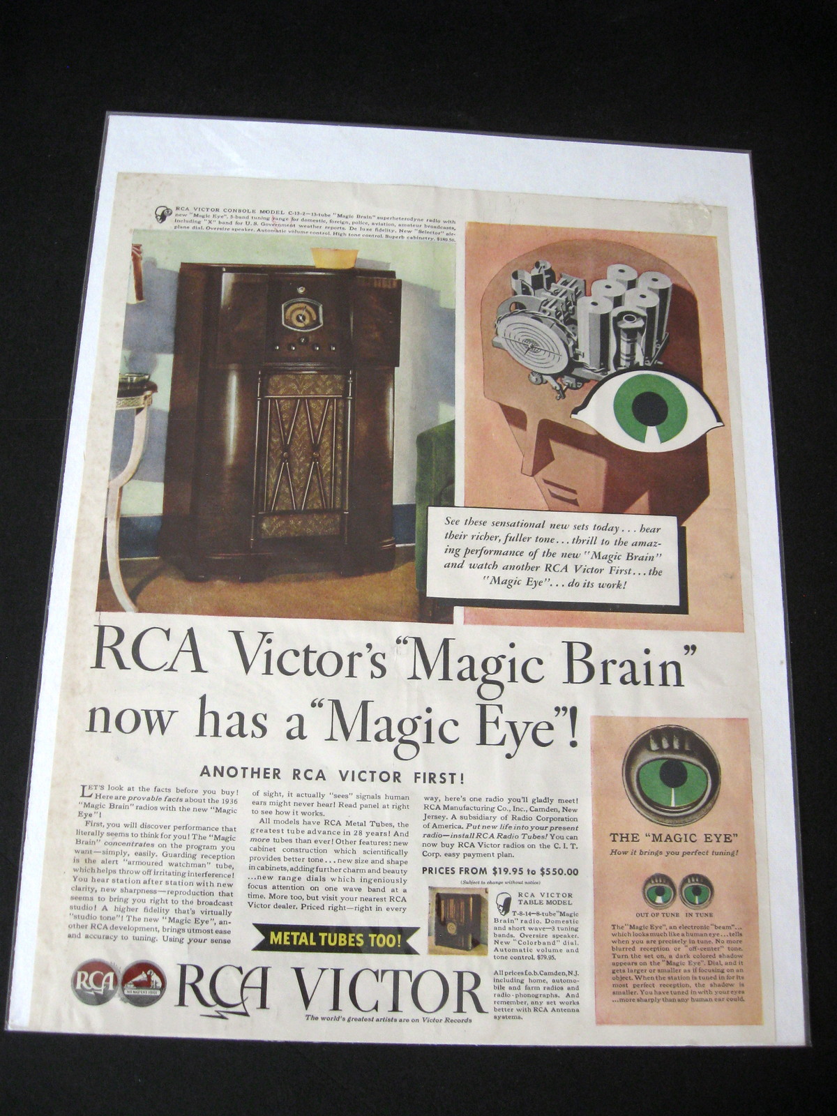 Primary image for Vintage RCA Victor Magic Brain Radio Color Advertisement - 1936 RCA Radio Ad