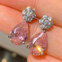 Pink Waterdrop Dangle Earrings for Women - Elegant Rhinestone Drop Jewelry - £7.87 GBP