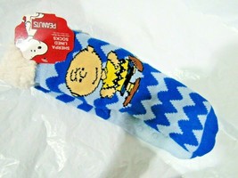 Peanuts Charlie Brown Blue Sherpa Lined Unisex Non-Slip 1Size Slipper Socks - £14.93 GBP
