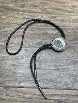 Vintage Barlow Buffalo Silver Tone Men’s Bolo Tie Black Cord KG JD - $34.64