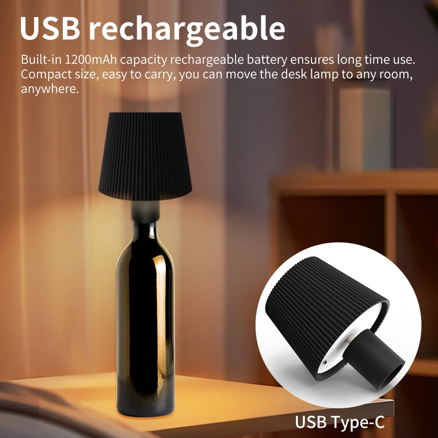 LED Table Lamp Wine Bottle Lamp Removable Desk lamp 3 Color Adjustable C... - $12.62