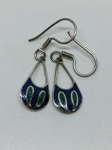 Vintage Sterling Silver 925 Mexico Turquoise Blue Lapis Inlay Earrings - $15.99