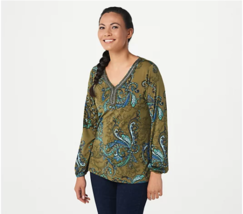 Susan Graver Artisan Printed Liquid Knit Tunic (Olive/Blue, XX-Small) A380271 - £18.81 GBP