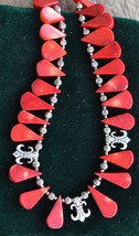 Coral Necklace, natural coral necklace, teardrop coral beads, Fleur de lis, 788 - £26.37 GBP