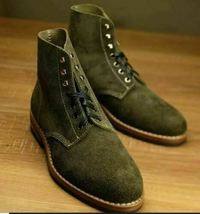 Handmade Men Hunter green Suede Leather Lace up ankle boots Men green ankle boot - £101.77 GBP