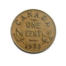 1933 Canada Small One Cent Coin Circulated VG - $1.41