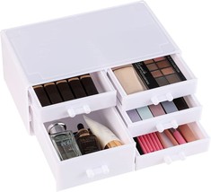 Stackable Makeup Storage 5 Drawers White Acrylic Bathroom Storage Organizer Plas - £23.30 GBP