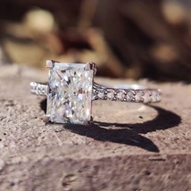 White Moissanite 2.30Ct Radiant Cut Engagement Ring Solid 14k White Gold Size 7 - £228.71 GBP