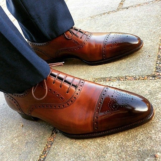 Men Brown Bunished Brogues Cape Toe Oxford Magnificent Leather Shoes US 7-16