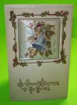 Raised Silk Christmas Bells Holly Postcard 3D Image Embossed Vintage Original - £34.51 GBP