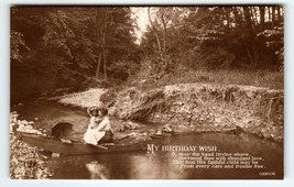 My Birthday Wish RPPC Postcard Victorian Children In Canoe Boat EAS Germany - £48.70 GBP