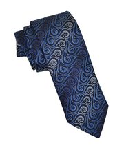 $ave On Product Designer John Mens Dress Necktie Mini Navy Aqua Swirl Machine Wa - £7.08 GBP