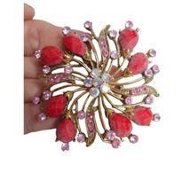 Gold red pink and aurora stones Brooch Pin Jewelry - $299.56 MXN