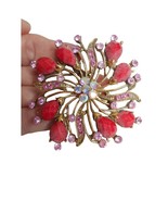 Gold red pink and aurora stones Brooch Pin Jewelry - $15.99