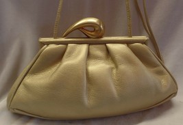 Susan Gail Gold Leather Clutch Crossbody W Bold GOLD Snap Closure Made in Spain - £55.52 GBP