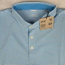 New Puma Isle Pique Striped Short Sleeve Polo Shirt Mens Large Aqua Blue... - $40.09